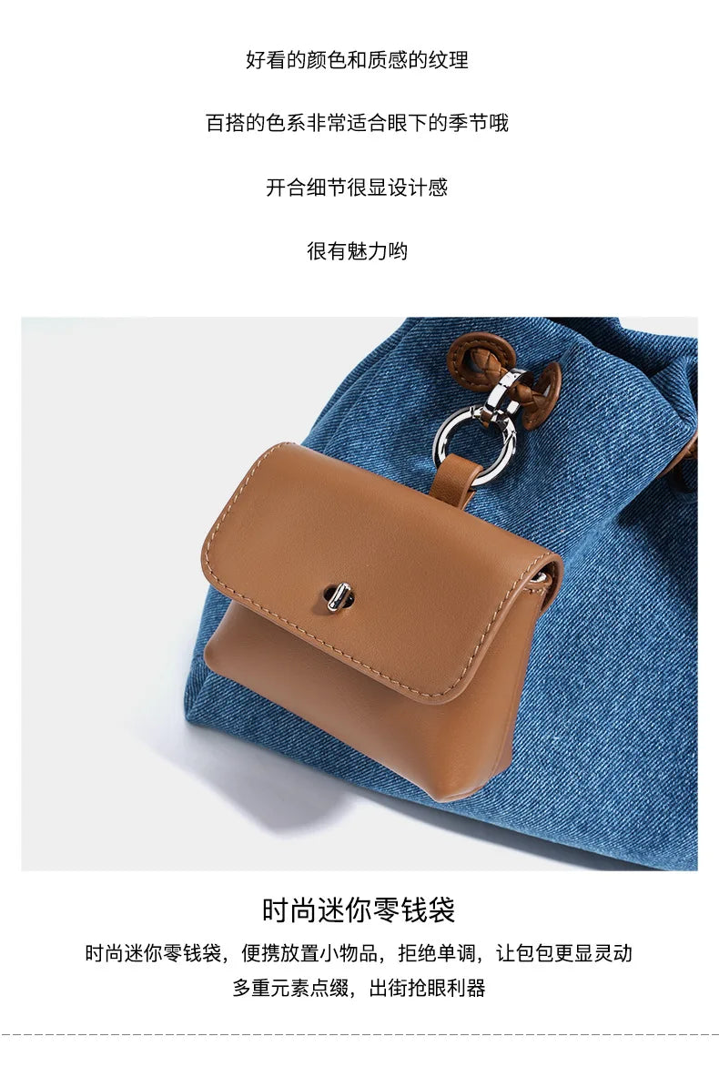 Denim Day Bag With Minimalist Crossbody
