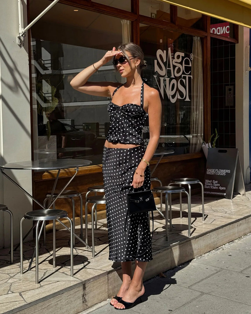 Two-Piece Set Women's Sexy Polka Dot Top Casual Maxi Skirts Sets