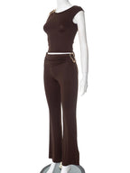 Two Piece Set Crop Tank And Pleated Skinny Flare Pants