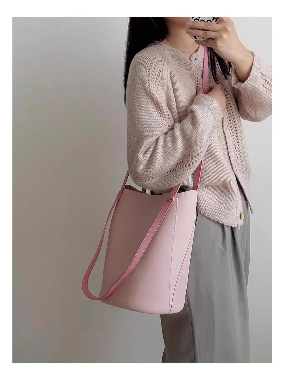 Pink Bucket Bag Crossbody With Generous Interior