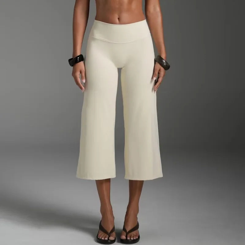 Wide Leg Capris With Sequined Detail And Elastic Waistband