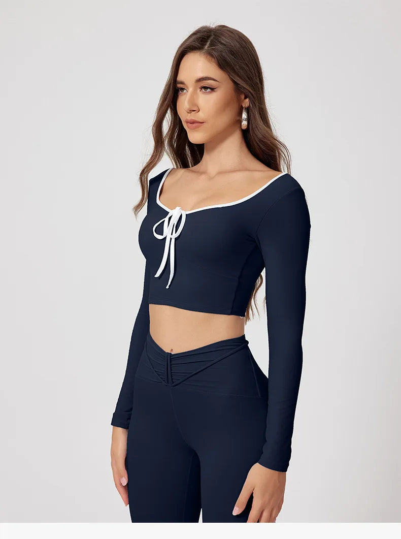 Woman Long Sleeve Seamless Round Neck Casual Yoga Clothes Gymwear Quick-Dry Running Workout Sportswear