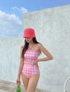 Plaid Push Up Backless One Piece Swimsuit
