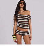 Striped Two Piece Crop Top And Shorts Set Summer Chic