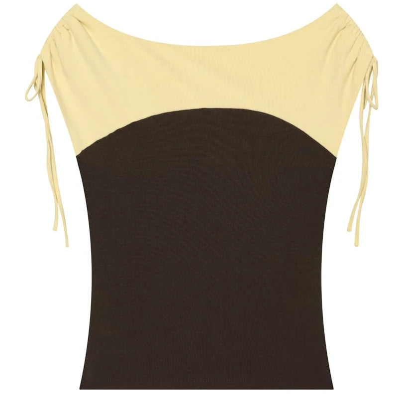 Ruffled Crop Tank With Lace Up Patchwork O Neck Sleeveless Top