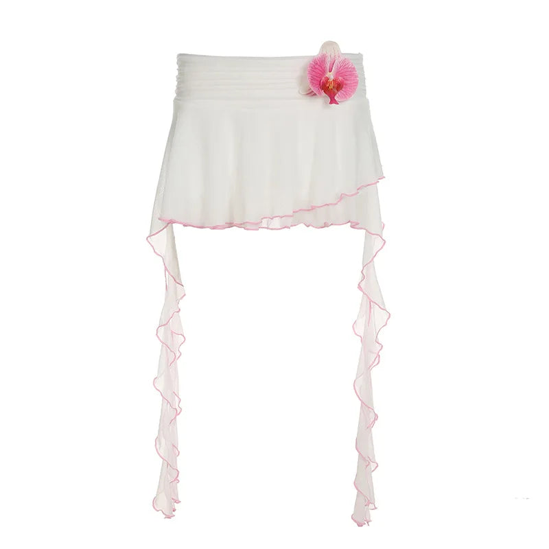 Irregular Mesh Ruffle Edge Low Waist Short Skirt
