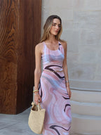 Sheer Mesh Body con Maxi Dress With Print