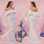 Lace Evening Dress Sleeve Elegant Party Gown