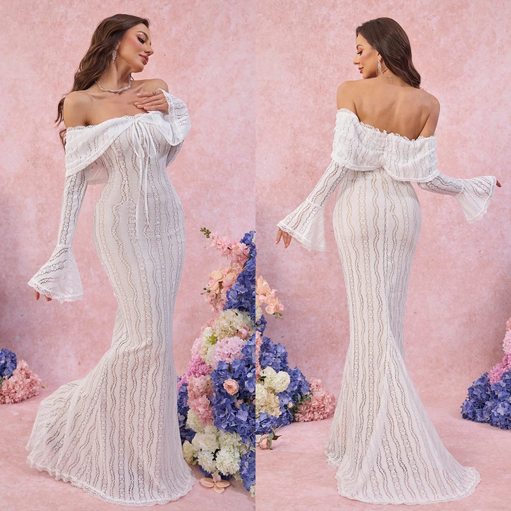 Lace Evening Dress Sleeve Elegant Party Gown