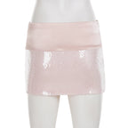 Satin Patchwork Sequined Bodycon Mini Skirt Y2K Low Waist