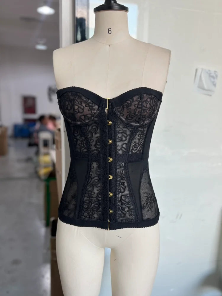 Sexy Lace Corset Strapless Top Hollow Sleeveless Vest