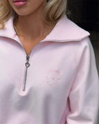 Fashion Women Pink Sweatshirt Vintage  Pullover Loose Half Zip Letter Embroidery Outwear