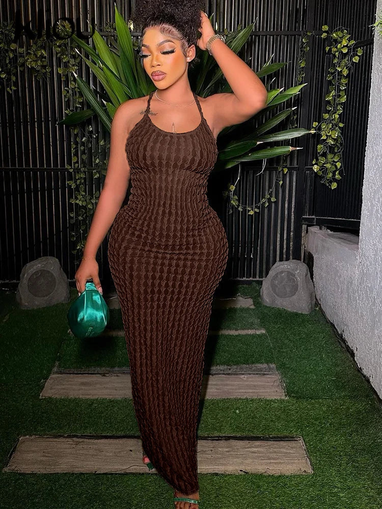 Ruched Spaghetti Strap Maxi Dress Backless Bandage For Women