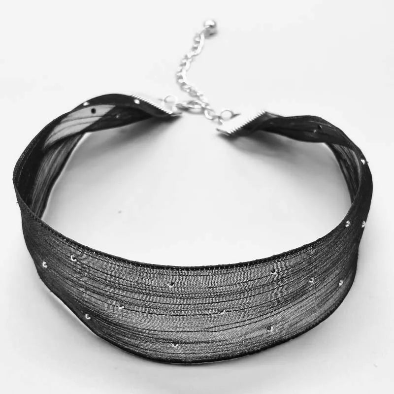 Midnight Mesh Choker Necklace With Crystal Accents For Elegant Night Out Mood And Subtle Glam