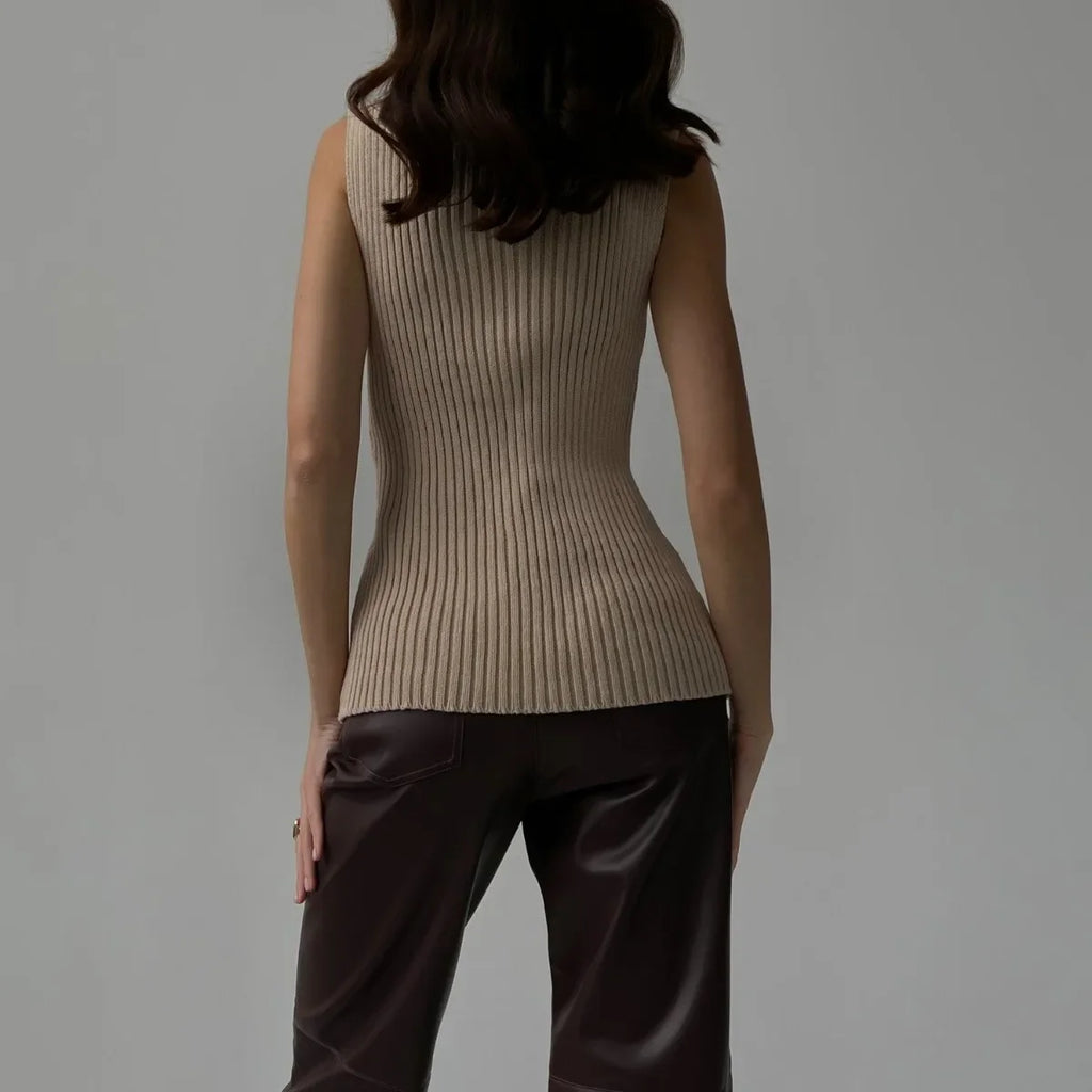 Women's Ribbed Turtleneck Knit Sleeveless Top