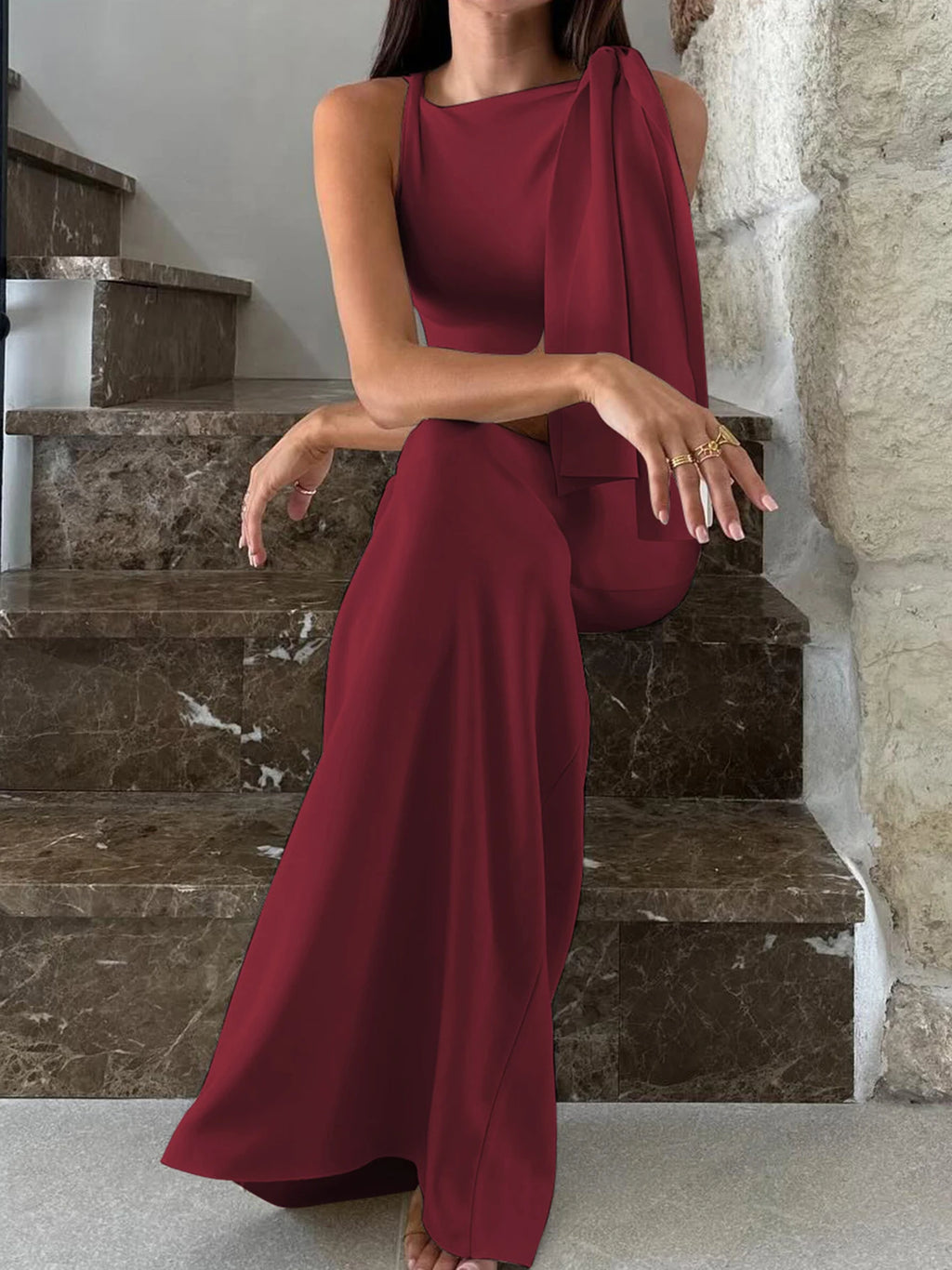 Sleeveless Bodycon Maxi Dress - Patchwork O-Neck