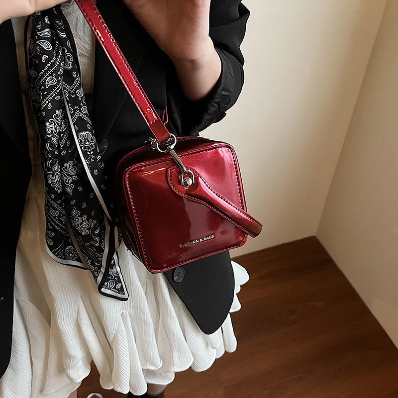 Mini Box PU Leather Crossbody Bag With Short Handle Phone Friendly Compact