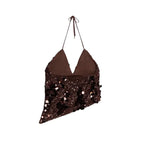 Beaded Sequin Two Piece Set Sleeveless Backless Crop Top And Mini Skirt Glam Outfit