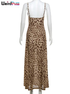 Leopard Print Spaghetti Strap Backless Dress With Ruffle Hem