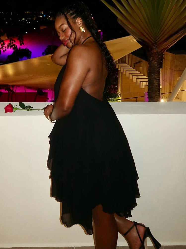 Halter Bodycon Dress With Asymmetrical Hem Backless
