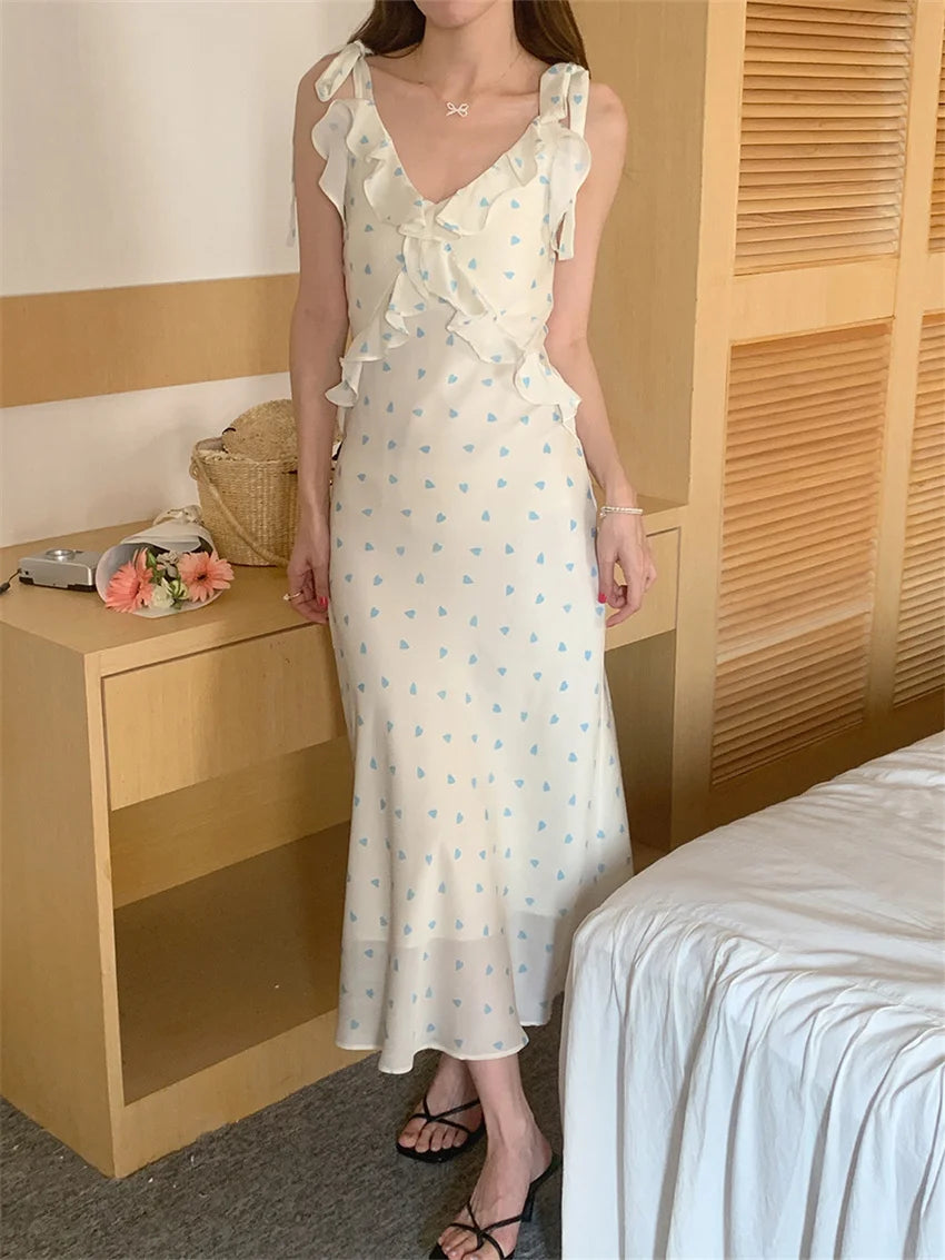 Allover Printed Dress With V Neckline Ruffles And Sleeveless Silhouette
