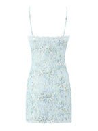 Sweet Floral Print Lace Patchwork Mini Sexy Slim Backless Strap Short Dress
