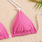 Plaid Dot Swimsuit With Neck Bow Tie Vintage Beachwear