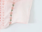 Pink Embroidered Floral Halter Corset Camisole With Ruched Chest Bow And Cross Lacing