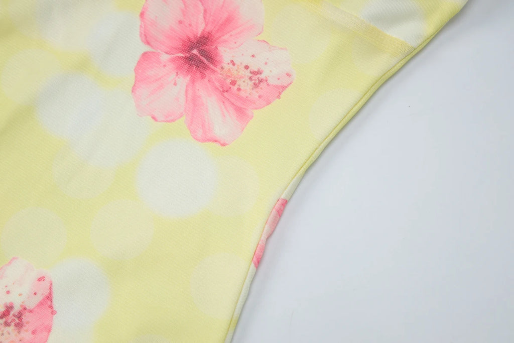 Fashion Floral Print V Neck Backless Sexy Ruffles Irregular Mini Dress