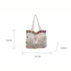 Boho Knitting Shoulder Bag With Floral Crochet