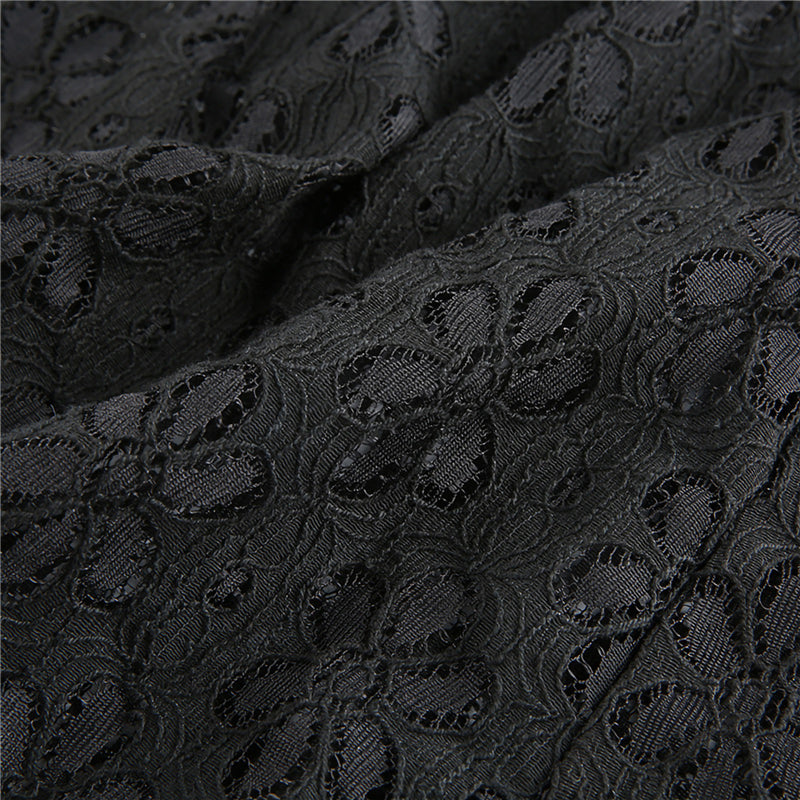 Sheer Lace Mini Dress With V Neck Short Sleeves Hollow Details