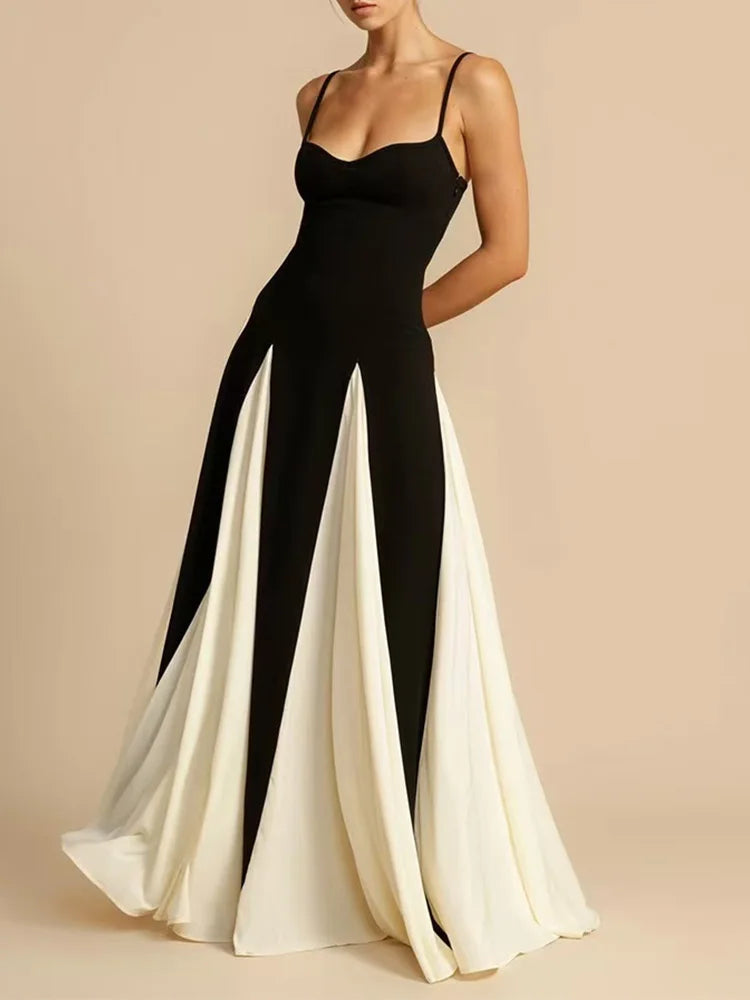 Elegant Splice Slip Maxi Dress For Women Formal Occasions Floor-Length Evening Gown
