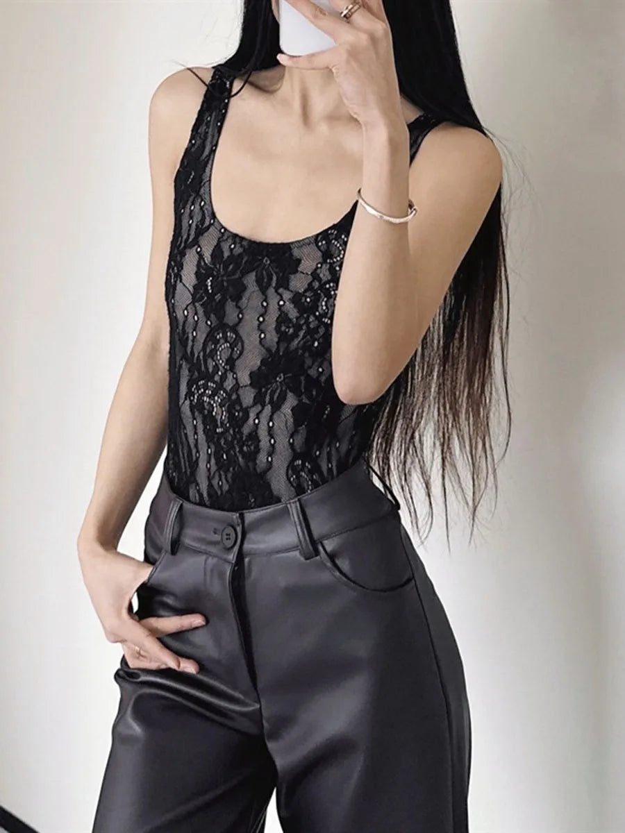Lace Top With Built In Camisole Vest Backless