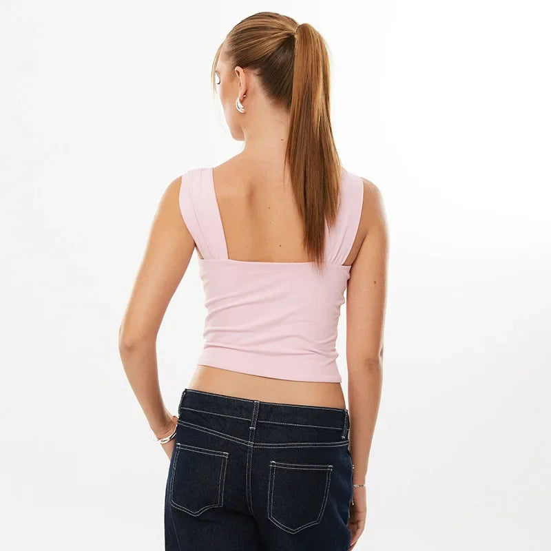 Backless Cropped Tank Top For Summer Women With Metal Ring Detail Sleeveless Vest