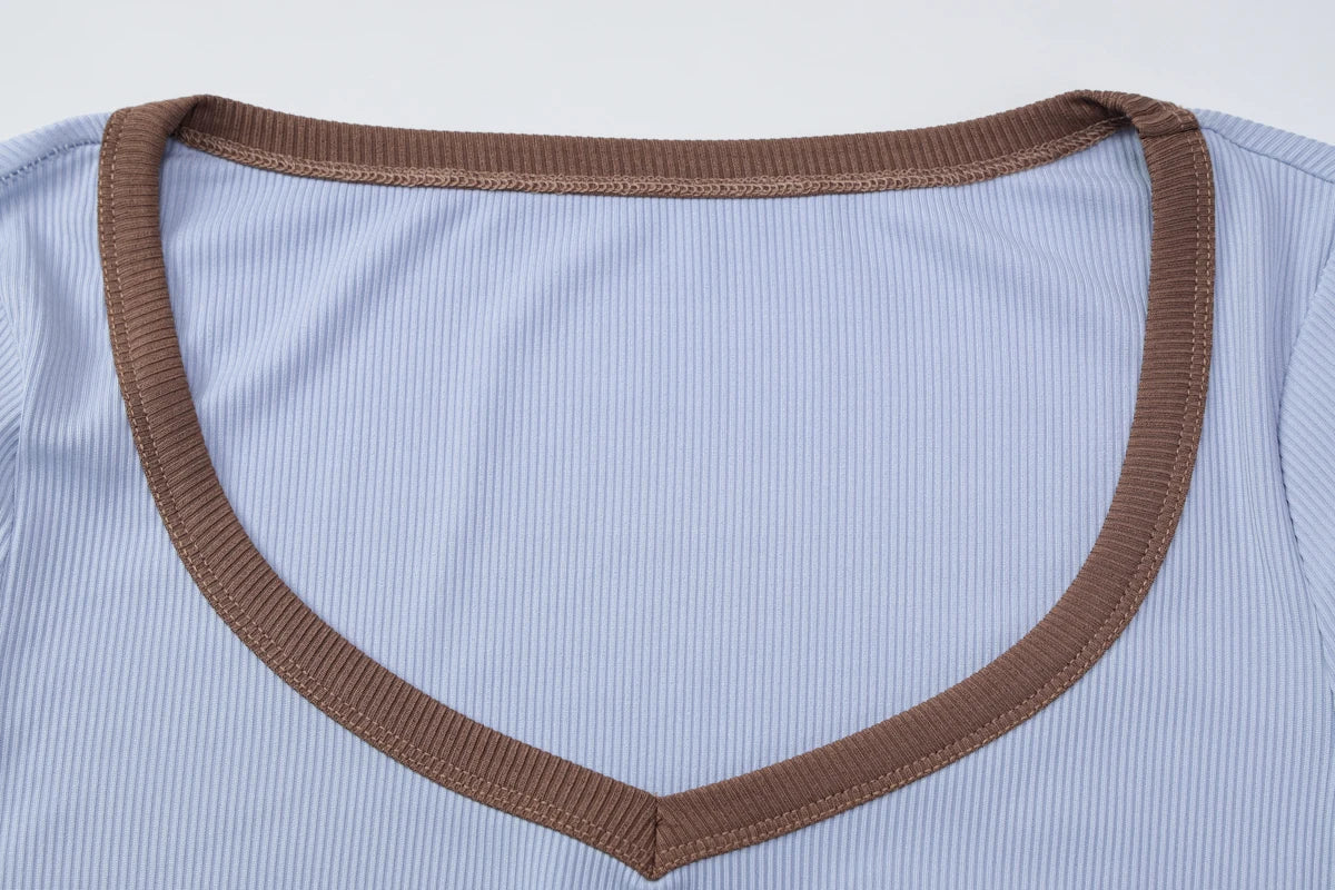 Patchwork O-Neck Long Sleeve Top
