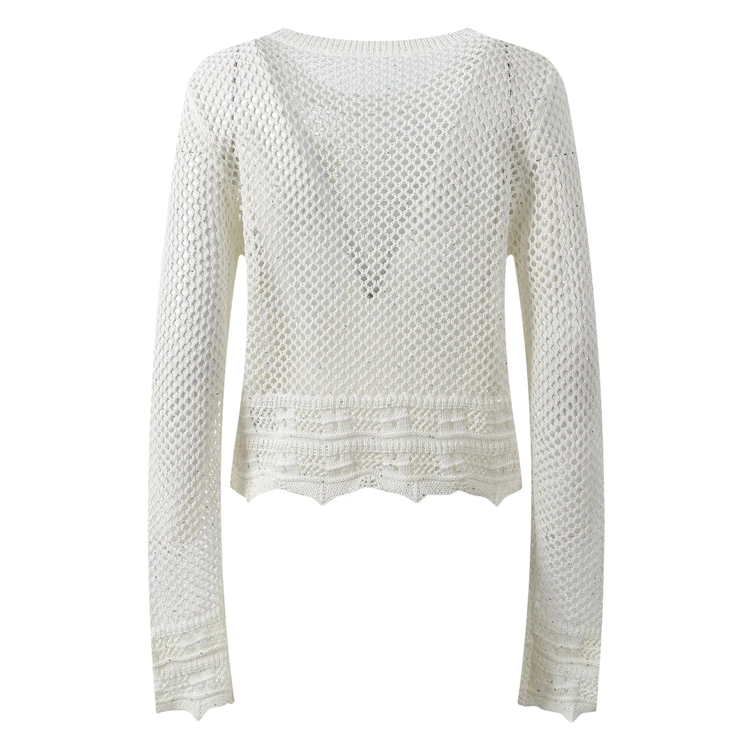 Sunlit Hollow Knit Top Elegant Long Sleeve Jumper Lightweight Sweater