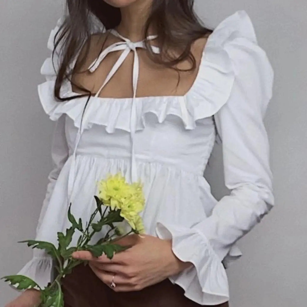 Soft Ruffle Blouse With Long Sleeves