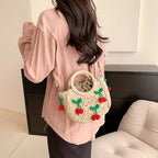 Cherry Deco Chic Shoulder Bag Mini Basket Purse Paper Weave Handmade