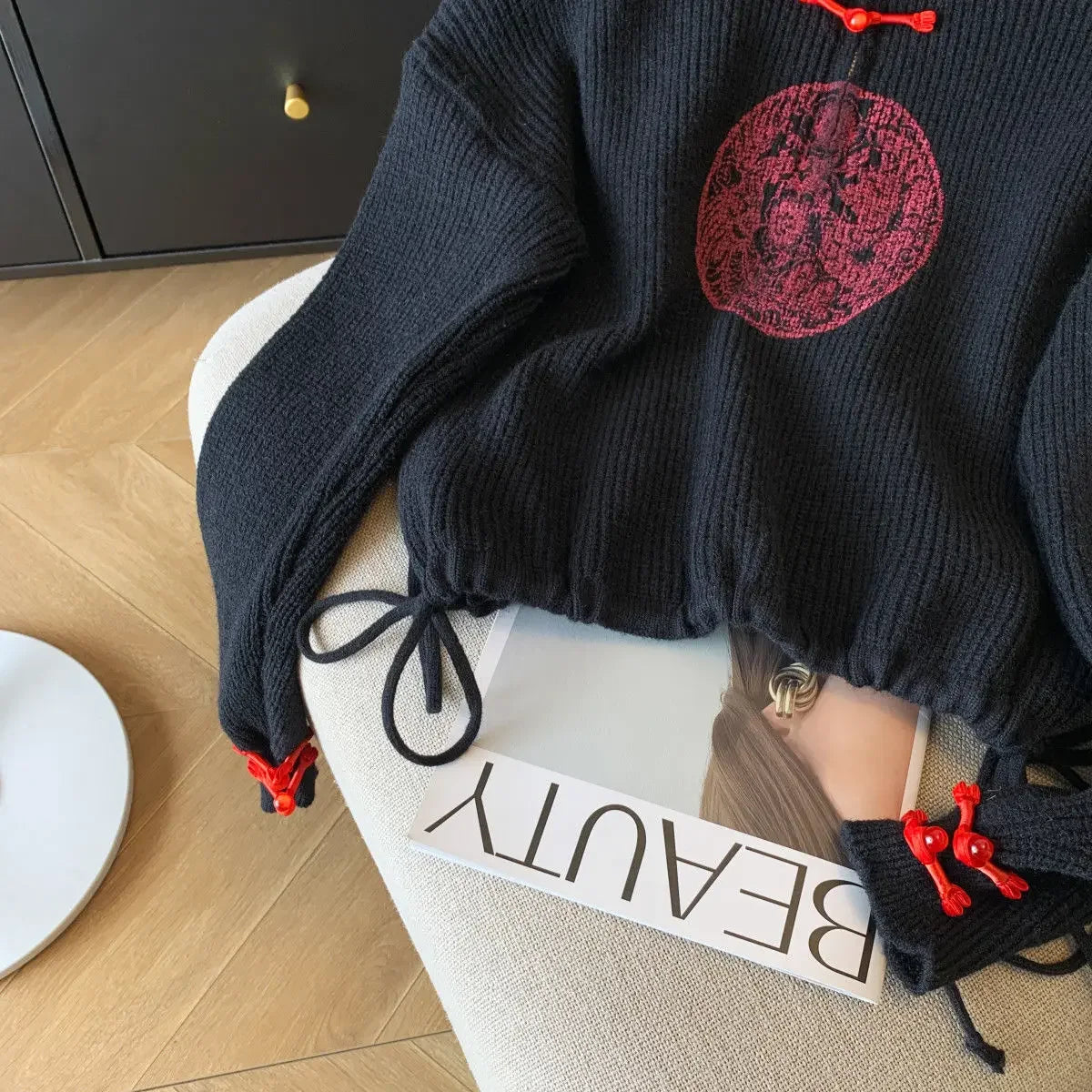Vintage Knit Sweater With V Neck And Loose Fit