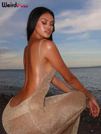 See Through Glitter Backless Dress l