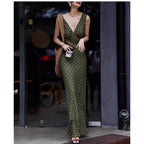Polka Dot Chiffon V Neck Dress For Women