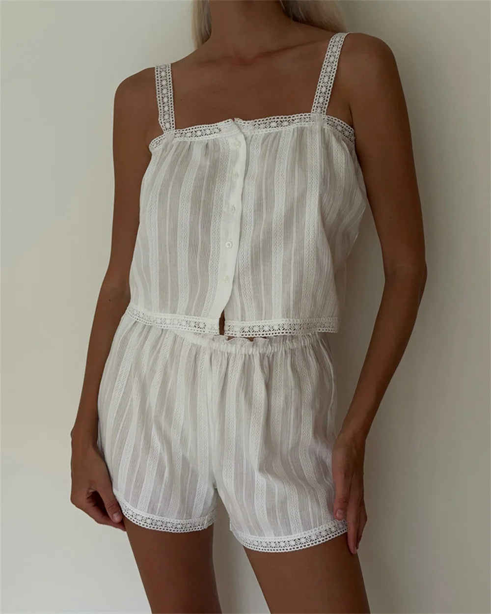 Fashion Pure Cotton Comfortable Soft Strap Short Pants Sleepwear Two-Piece Set