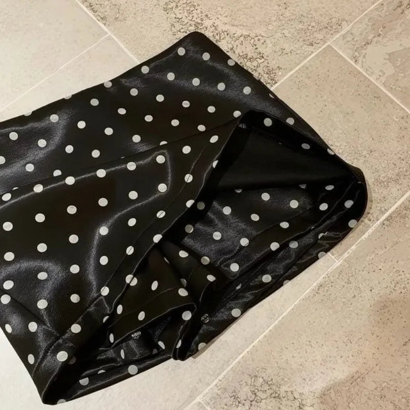 Satin Polka Dot A-Line Skirt Low Waist