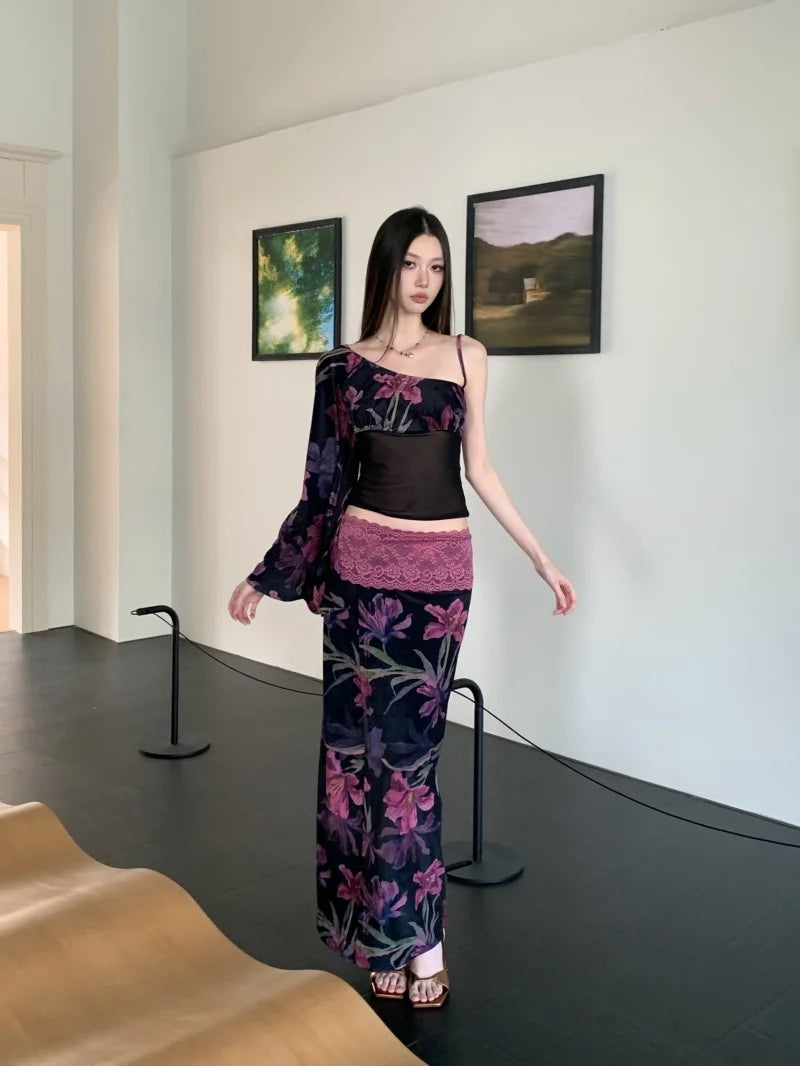 Floral Vintage Velour Off Shoulder Two Piece Set