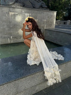 Ruffle Maxi Dress With Lapel V Neck Sleeveless Pleated High Waist