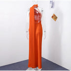Sexy Satin Ribbon Backless Halter Dress For Elegant Evening Gown