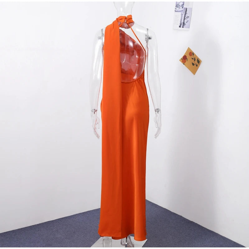 Sexy Satin Ribbon Backless Halter Dress For Elegant Evening Gown