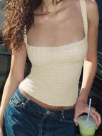 Square Collar Plaid Tank Top Sleeveless