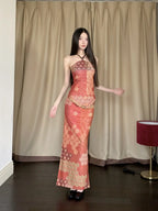 Vintage Reversible Two Piece Halter Neck Top And Long Skirt Set
