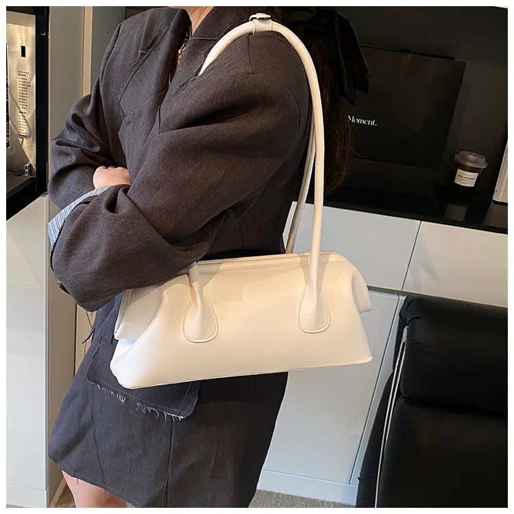 Underarm Bag Solid Color PU Shoulder Handbag